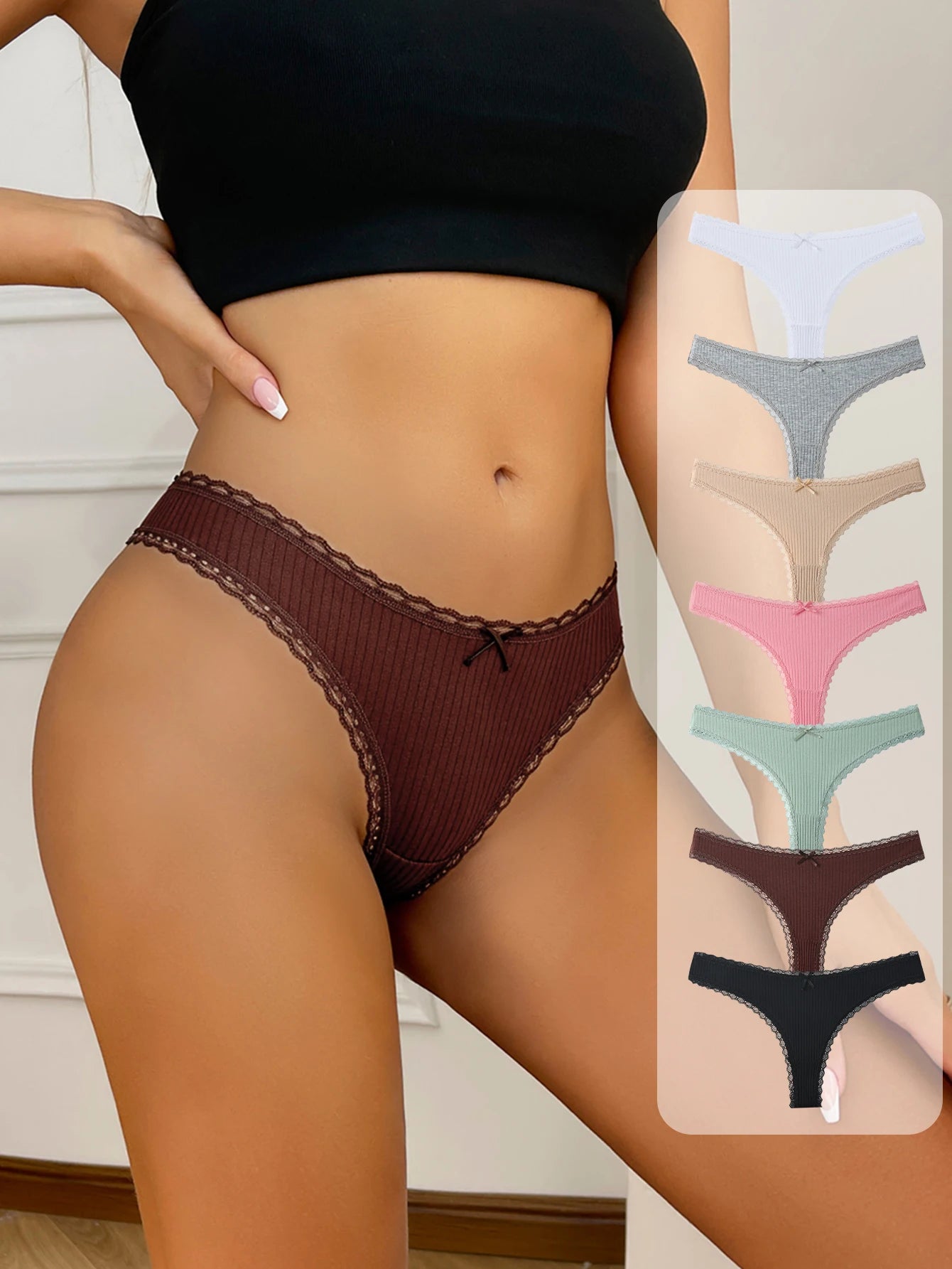 Lot 7 Strings Dentelle Coton